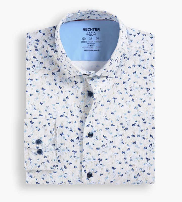 Slim Fit 360° Stretch Soft Touch Botanical Print Jersey Dress Shirt sold by Tip Top