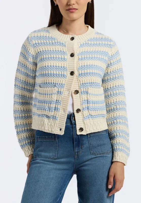 Amaranth Women's Striped Open Knit Cardigan, Cloud & Blue - SW0113P sold by Buffalo David Bitton
