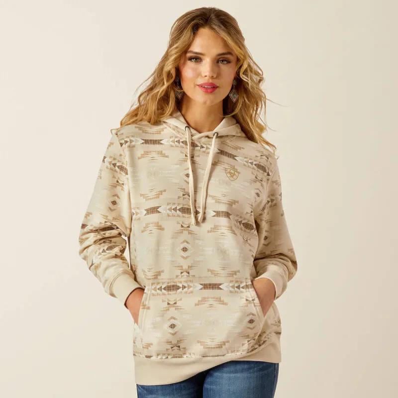 ARIAT WOMENS LOGO 2.0 SANDSTONE SOUTHWEST PRINT HOODIE sold by Bridle Path Tack Shop