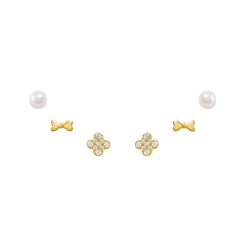 Diamond Clover & Things Stud Earring Combo Set 14K sold by Adina Eden's