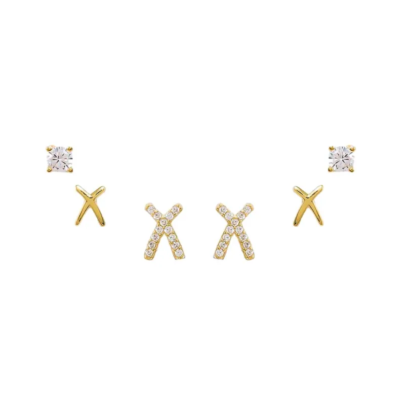Diamond XOXO Stud Earring Combo Set 14K sold by Adina Eden's