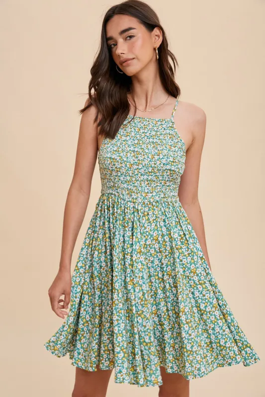 Green Floral Smocked Cami Mini Dress sold by Pinkblush