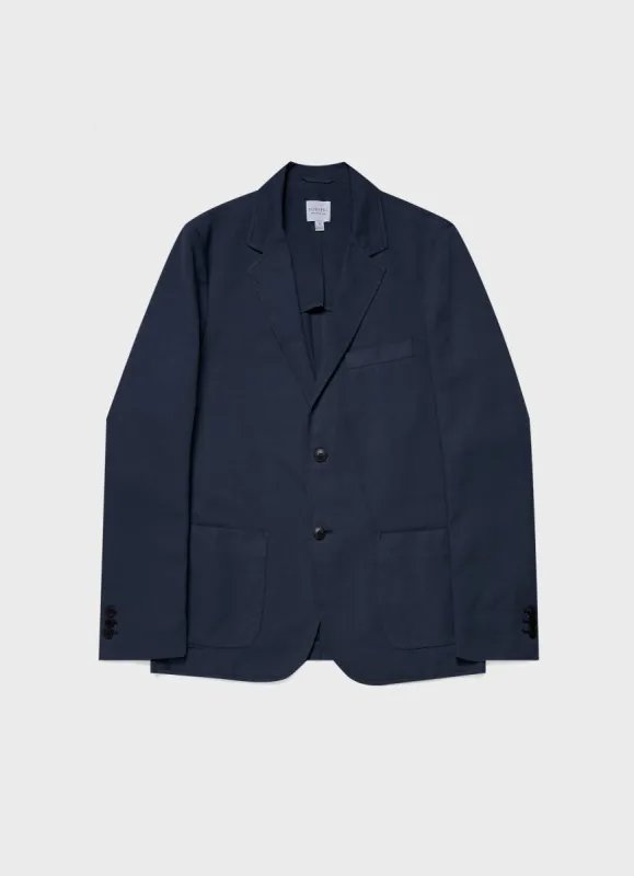 Men's Cotton Linen Unstructured Blazer in Navy sold by Sunspel