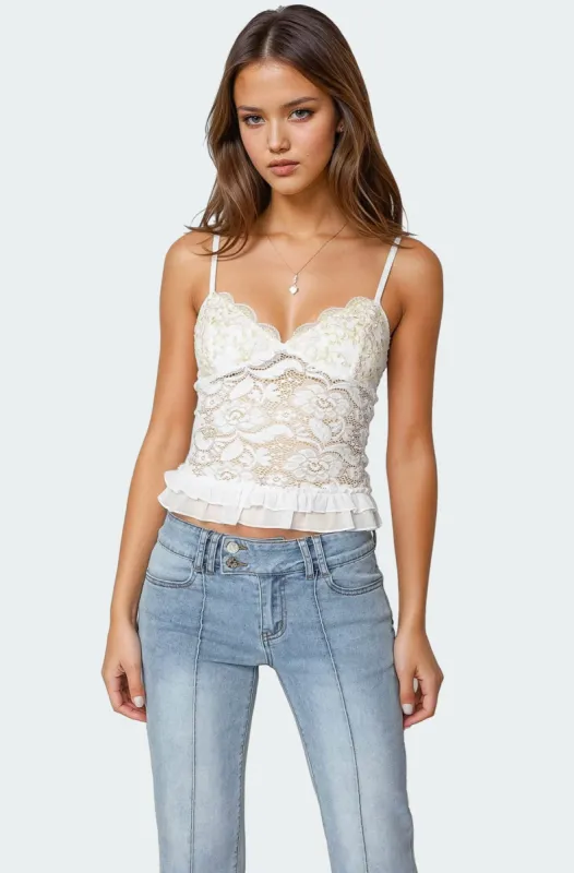 Torin Sheer Lace Tank Top sold by Edikted