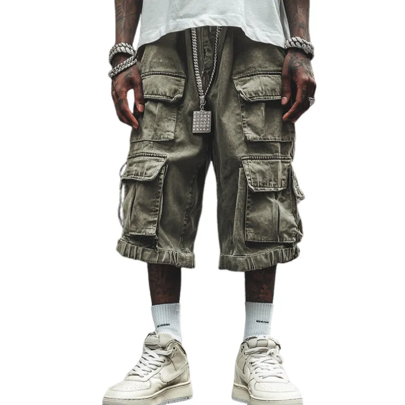 Men's Fashion  Distressed Multi-pocket Cargo Denim Shorts 39622410Z sold by Manly