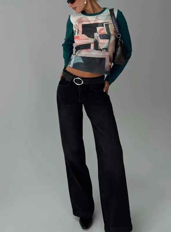 Anelli Low Rise Straight Leg Jeans Washed Black sold by Princess Polly