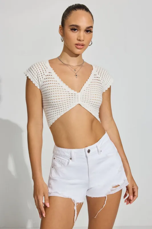 Sheer V-Neck Knit Crop Tee sold by Garage