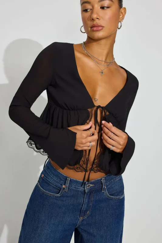 Georgette Lace Trim Flyaway Top sold by Garage