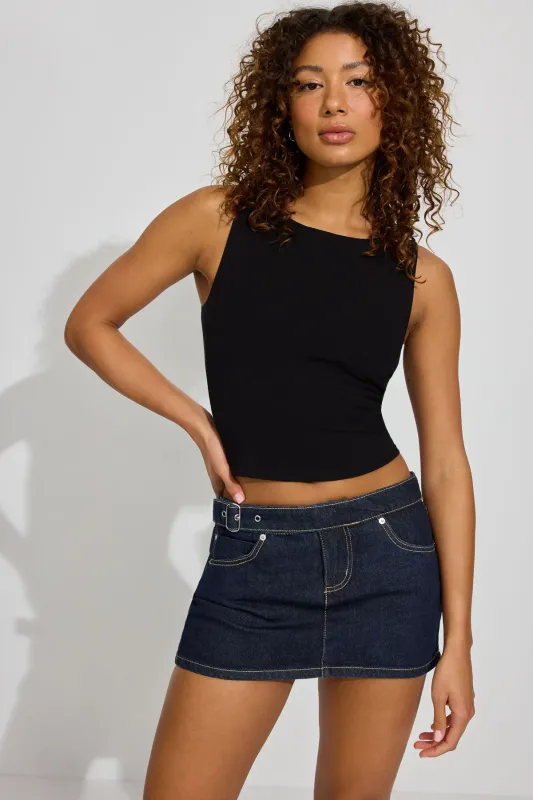 Belted Denim Micro Skort sold by Garage