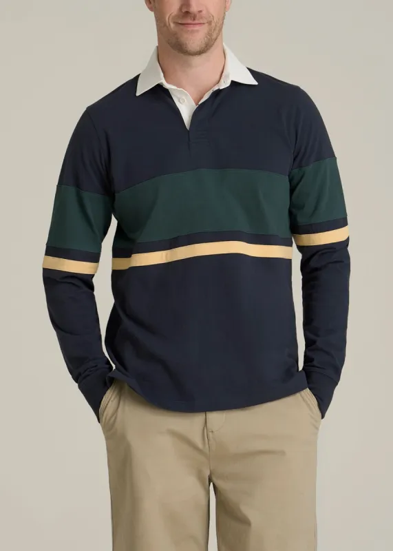 Rugby Long Sleeve Shirt for Tall Men in Navy Multi sold by American Tall