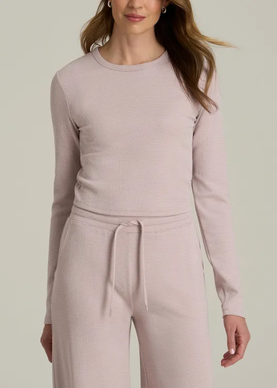 Cropped Long Sleeve Waffle Shirt for Tall Women in Desert Rose sold by American Tall