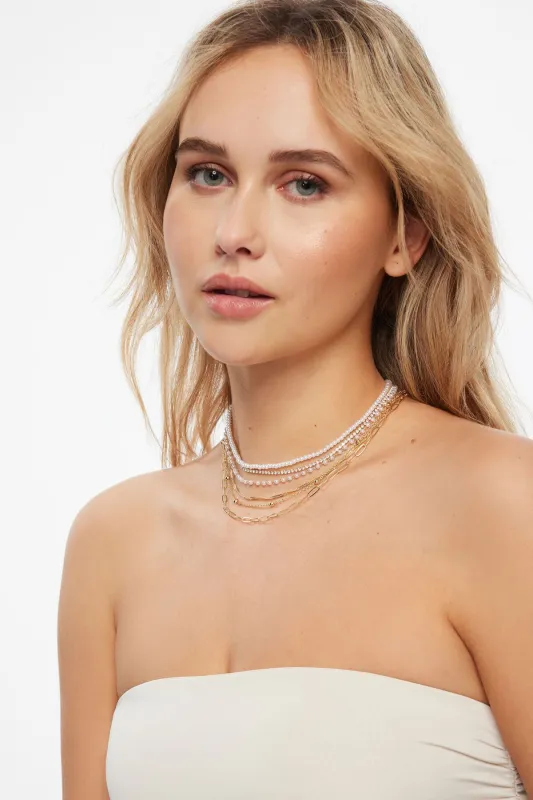 Layered Gem and Pearl Choker Necklace sold by Dynamite