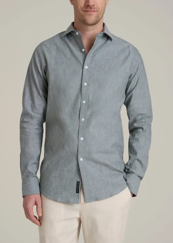 Stretch Linen Dress Shirt for Tall Men in Evergreen Mix sold by American Tall