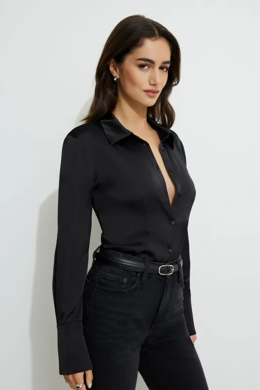 Cinched Satin Shirt sold by Dynamite