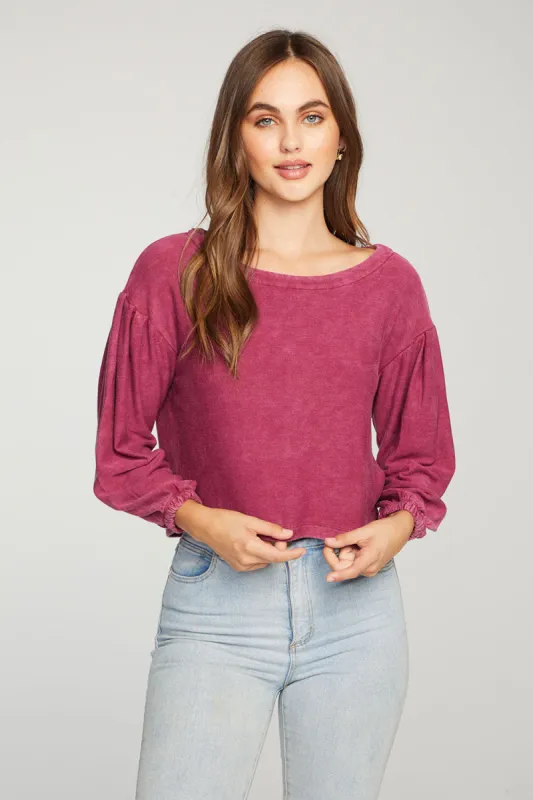 Cozy Knit Blouson Sleeve Crop Pullover sold by Chaser