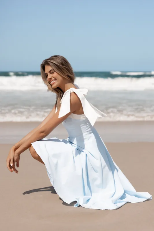 Olinda Midi Dress - Pale Blue/White sold by Petal & Pup