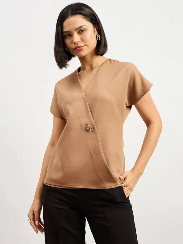 Brogia Overlap Embellished Top - Beige sold by Salt Attire