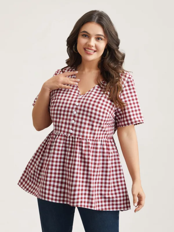 Plaid Hi-Low Hem Button Shirt sold by Bloomchic