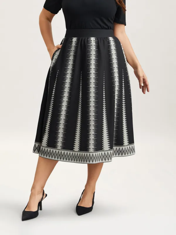Geometric Pattern Flared Midi Skirt sold by Bloomchic