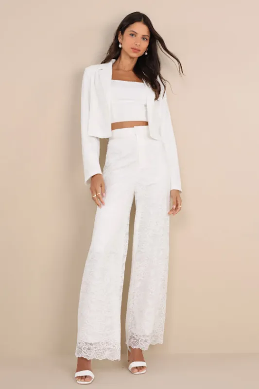 Elegant Pursuit Ivory Lace High-Rise Wide-Leg Trouser Pants sold by Lulus