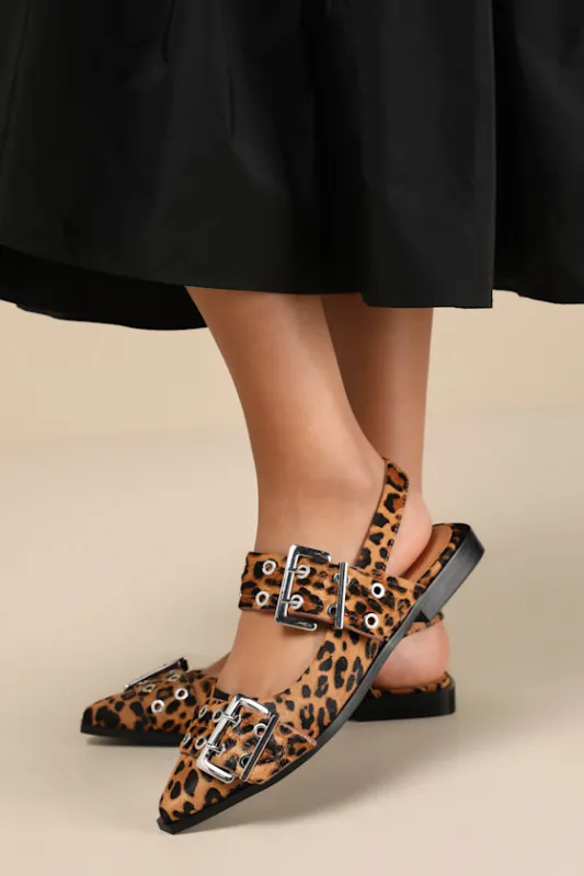 Graya Leopard Calf Hair Studded Buckle Slingback Flats sold by Lulus