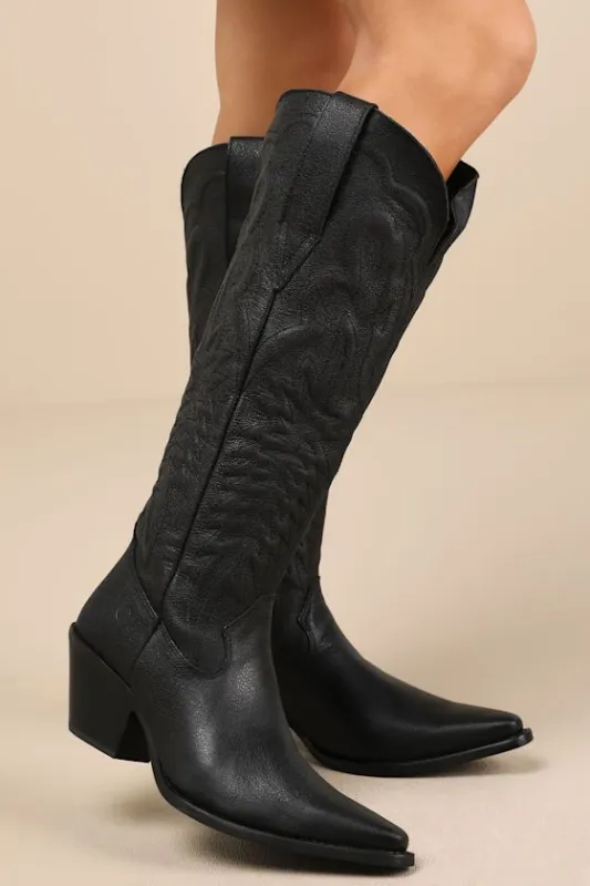 Raisin Kane Black Knee-High Western Boots sold by Lulus