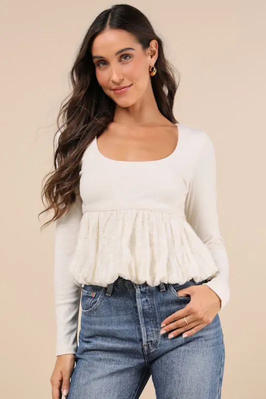 Constantly a Cutie Ivory Mixed Media Bubble-Hem Top sold by Lulus