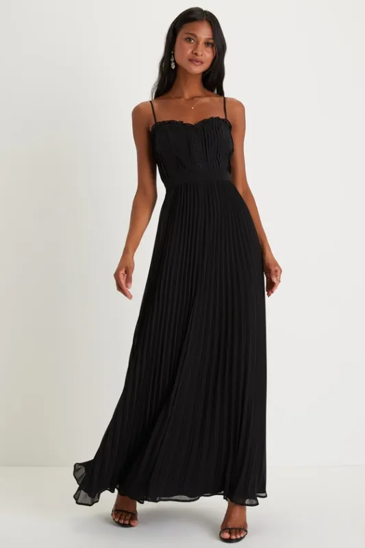 Precious Charm Black Pleated Sleeveless Maxi Dress sold by Lulus