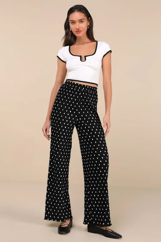 Marvelously Adorable Black Polka Dot Pleated High-Rise Pants sold by Lulus