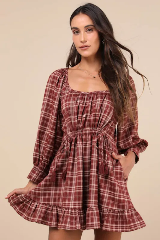 Autumn Perfection Red Plaid Mini Dress With Pockets sold by Lulus