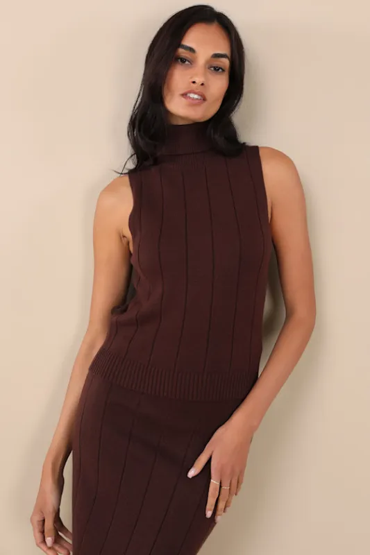 Sophisticated Duo Brown Sleeveless Turtleneck Sweater Top sold by Lulus