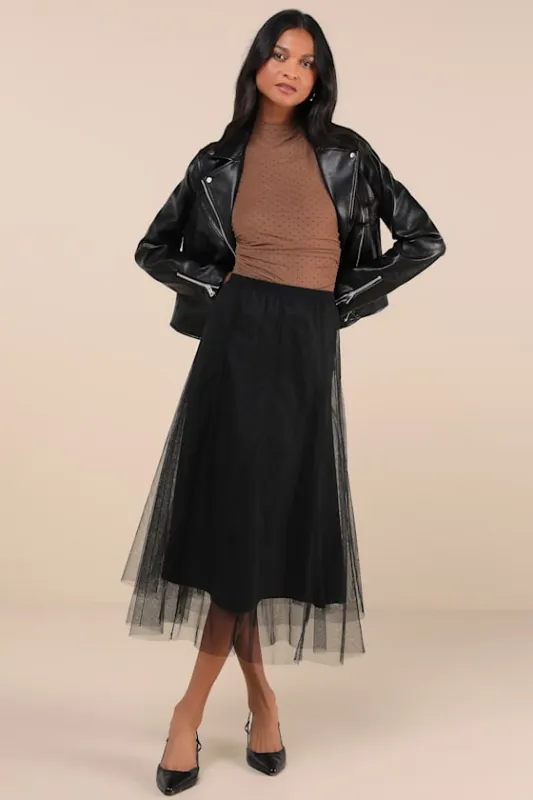 Fabulous Chicness Black Tulle High-Rise Midi Skirt sold by Lulus