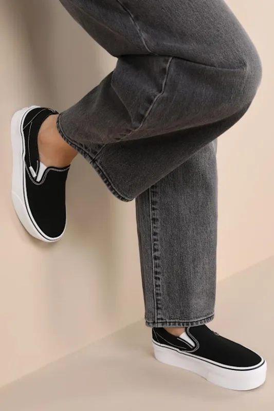 Classic Black Canvas Slip-On Stackform Sneakers sold by Lulus