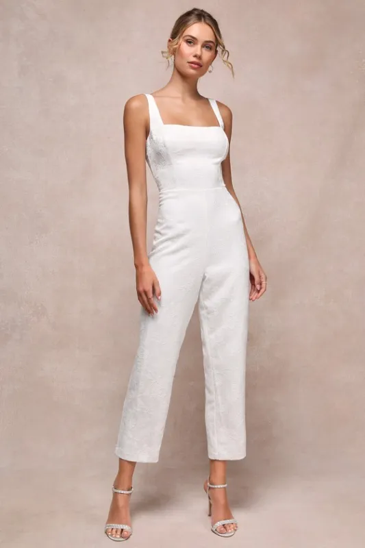 Exceptional Vision White Jacquard Removable Bow Jumpsuit sold by Lulus