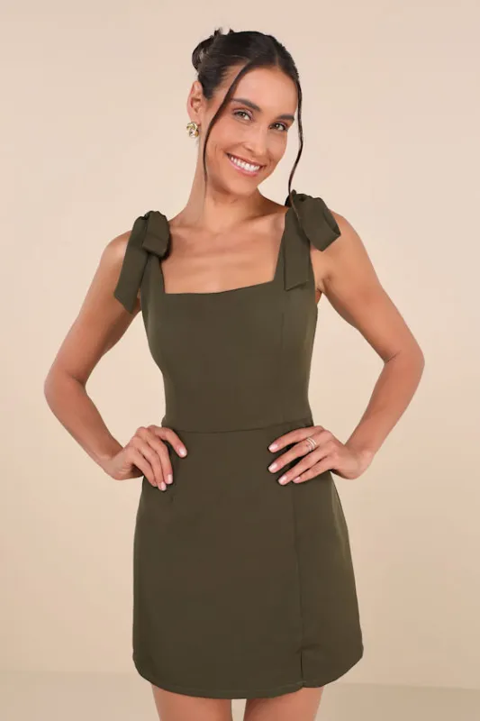 Your Sweetie Olive Green Tie-Strap Mini Dress sold by Lulus