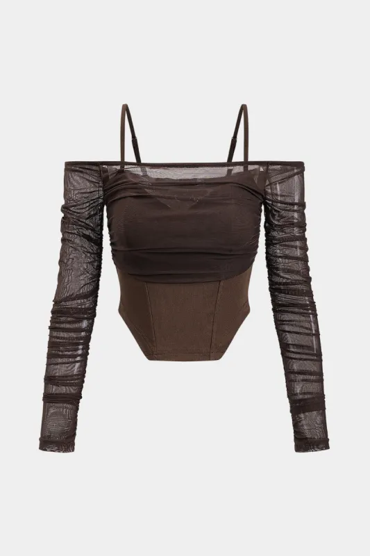 Mesh Sheer Ruched Longærmet Slip Corset Top sold by Micas