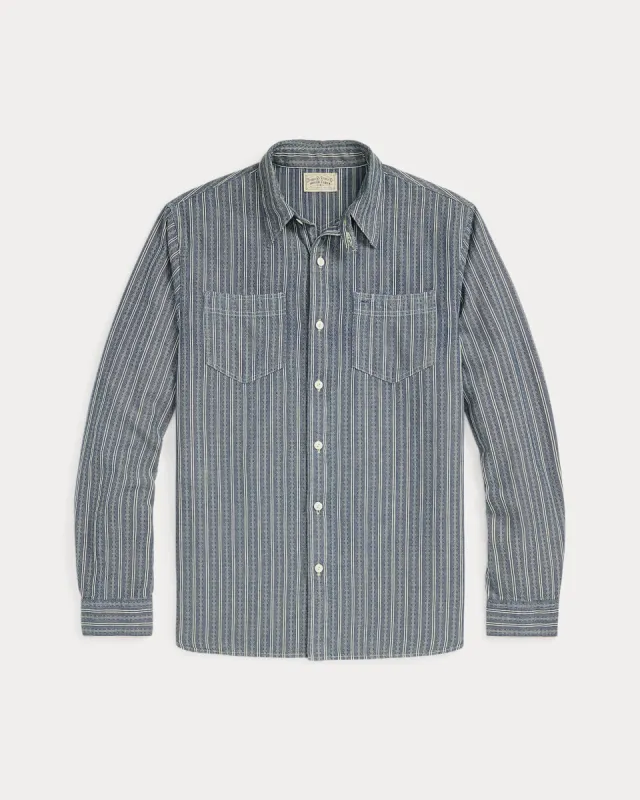 RRL Striped Dobby-Chambray Workshirt sold by Cave and Post