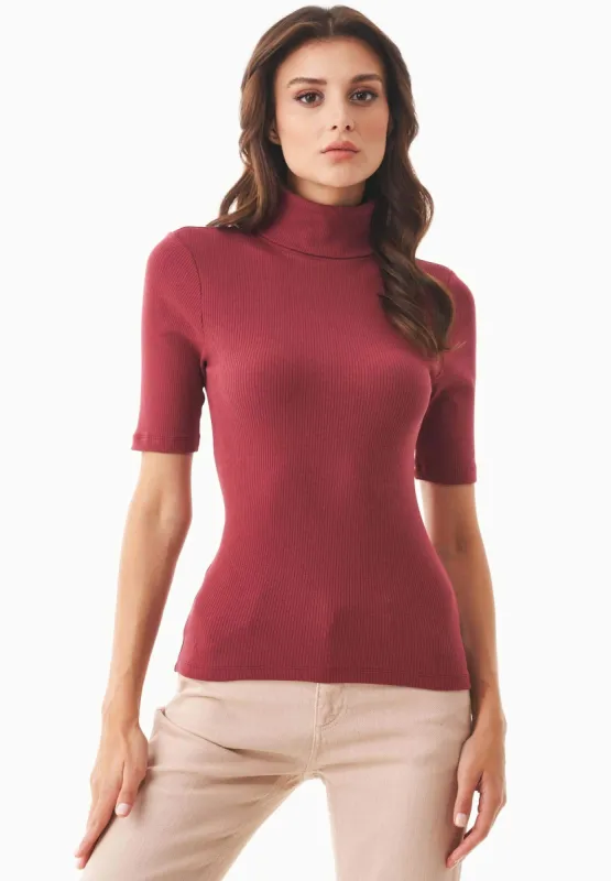 Women's Short Sleeved Cotton Turtleneck Syrah Red sold by Ivalo.com