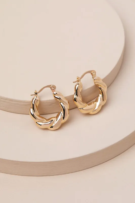 Precise Elegance Gold Twisted Hoop Earrings sold by Lulus