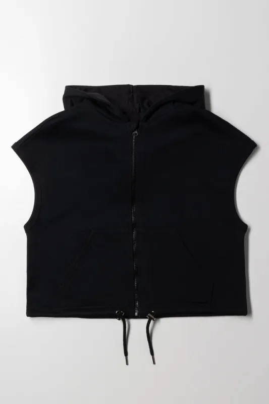 Sleeveless Zip Through Hooded Track Top Black sold by Ackermas