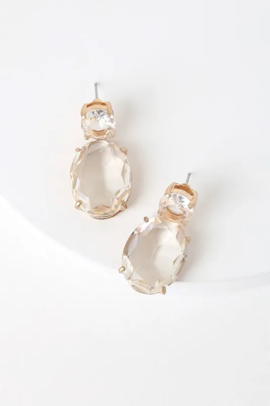 Glamour Gold Rhinestone Earrings sold by Lulus