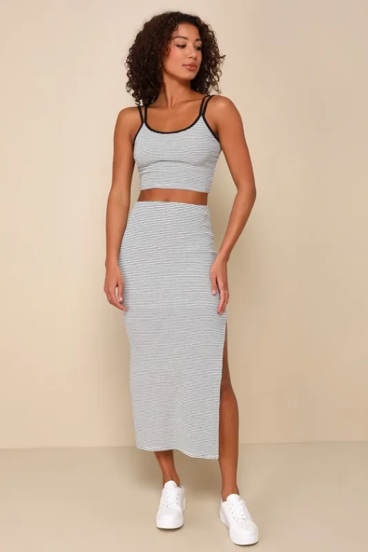 Trendy Match White Striped Ribbed Two-Piece Midi Dress sold by Lulus