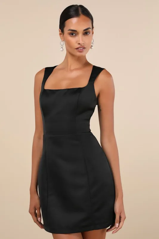 Illustrious Perfection Black Satin Backless Mini Dress sold by Lulus