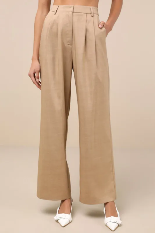 Bold Poise Tan High-Rise Straight Leg Trouser Pants sold by Lulus
