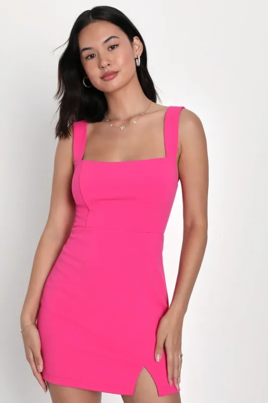 Social Sensation Hot Pink Square Neck Mini Bodycon Dress sold by Lulus