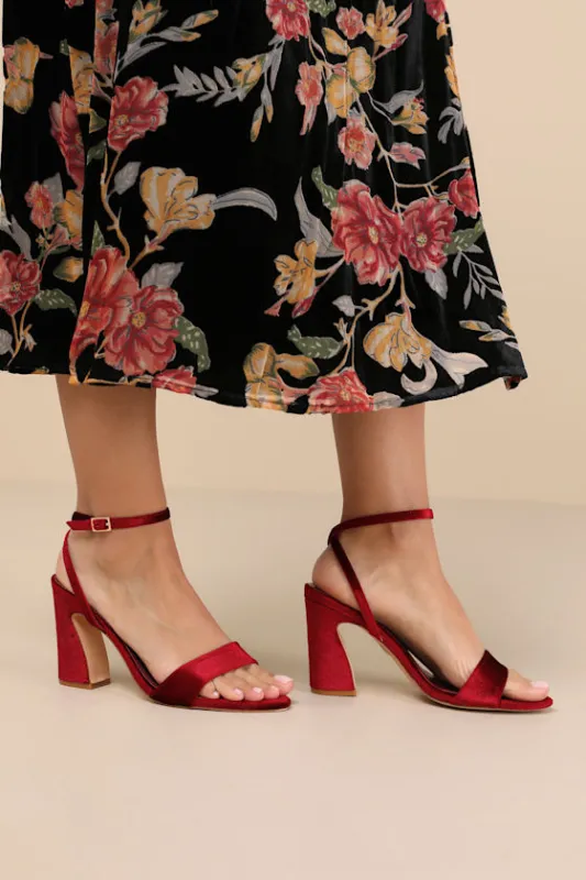 Lucinna Wine Velvet Ankle Strap High Heel Sandals sold by Lulus