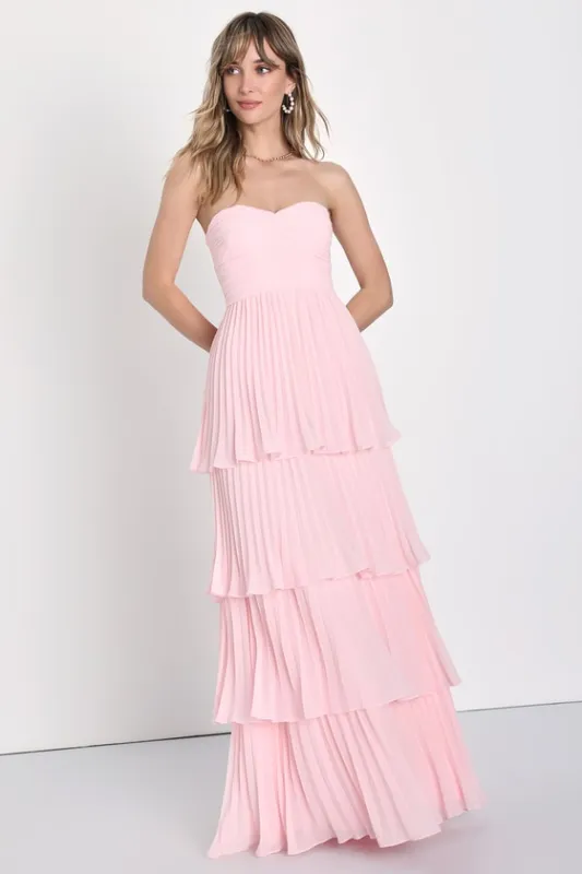 Seriously Sensational Light Pink Strapless Tiered Maxi Dress sold by Lulus
