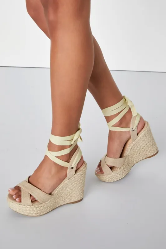 Esme Natural Lace-Up Espadrille Wedges sold by Lulus