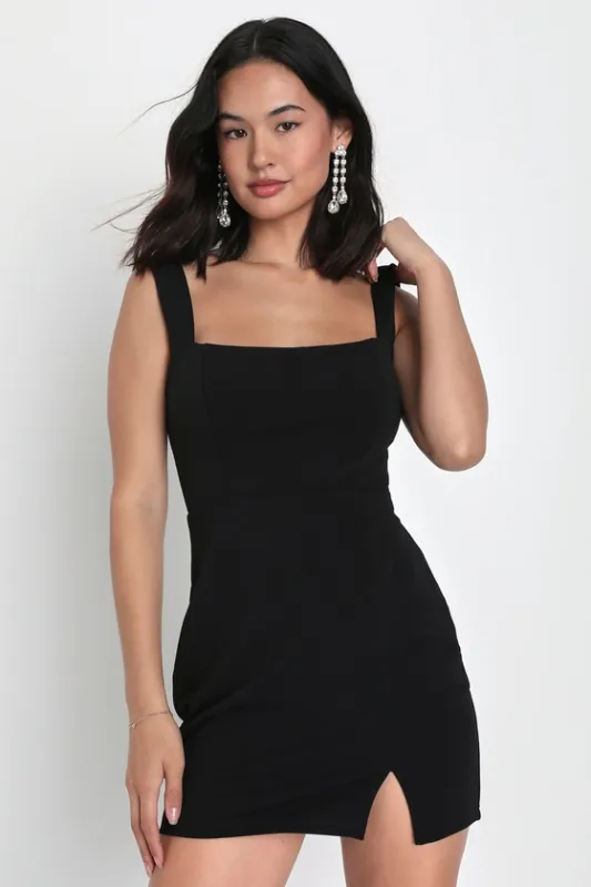 Social Sensation Black Square Neck Mini Bodycon Dress sold by Lulus