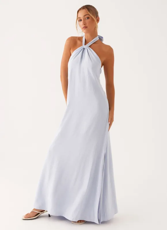 Golden Child Linen Maxi Dress - Blue sold by Peppermayo
